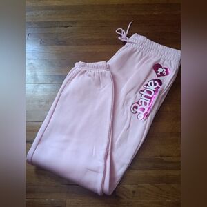 Barbie Joggers Metallic Logo Light Pink & Fushia Pink Logo w/ Heart NWOT